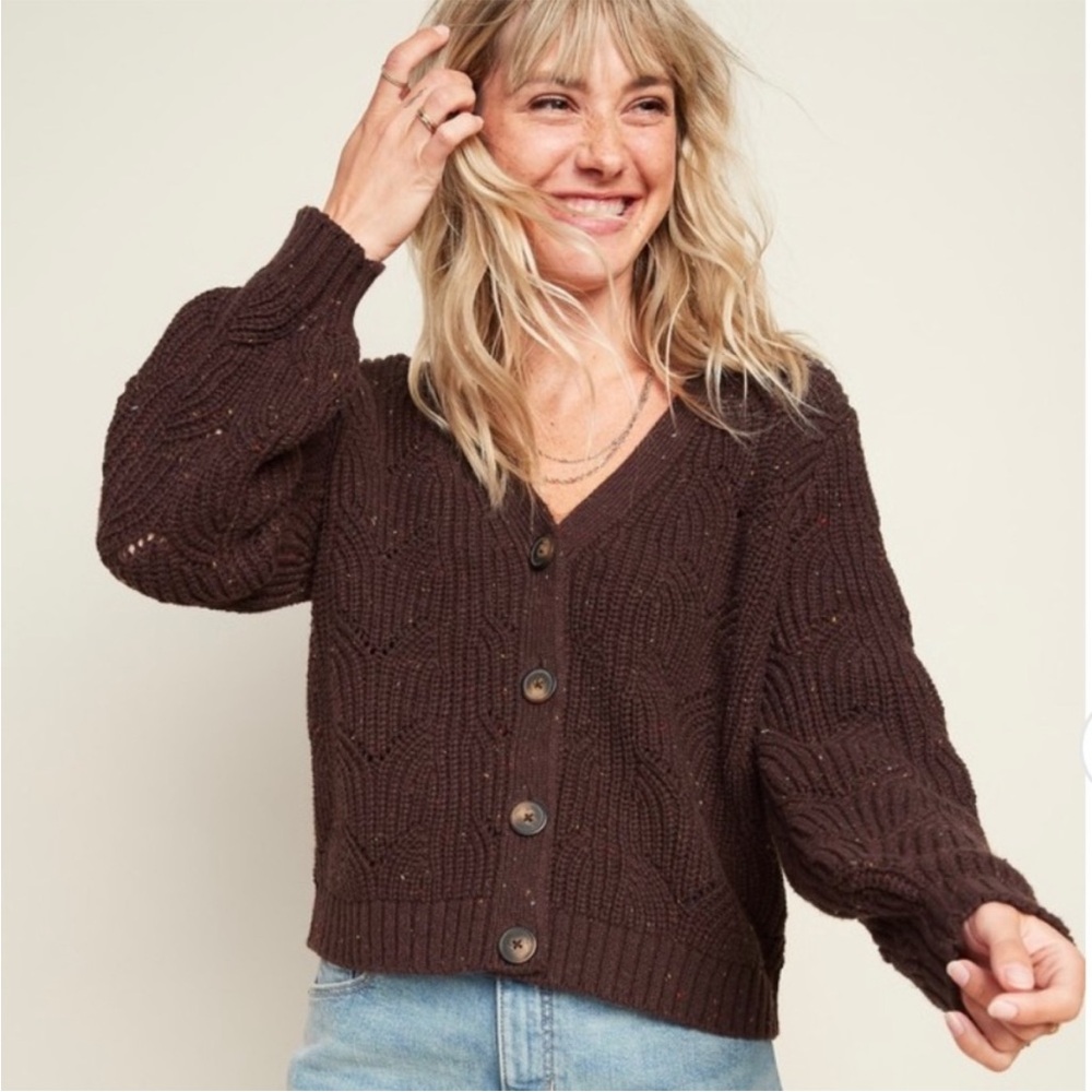 Old navy pointelle cardigan chunky knit crop button sweater